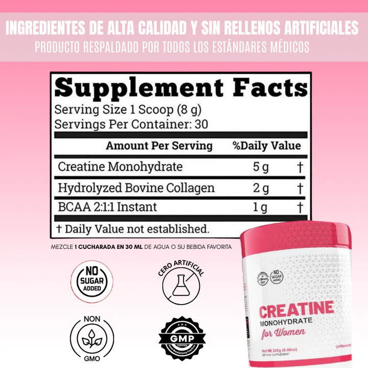Creatina Premium para Mujeres con Colágeno y BCAA – Sabor Limonada | Más Fuerza, Energía y Tonificación sin Hinchazón